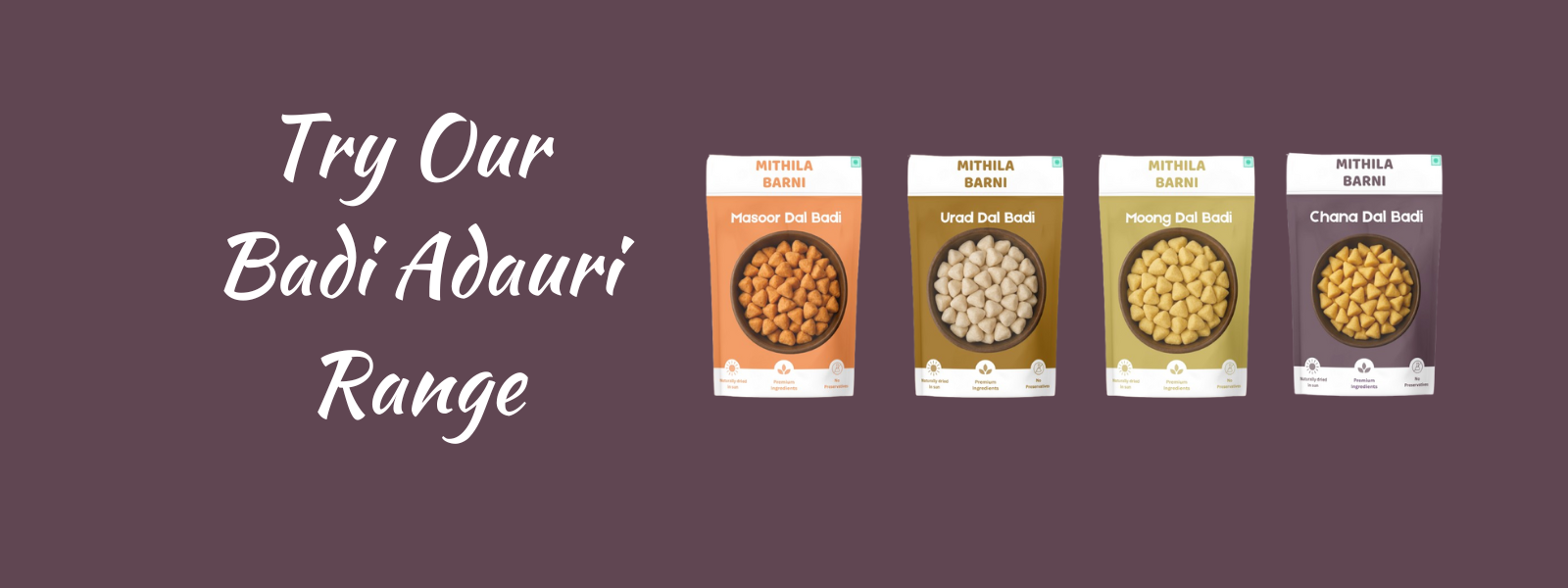 Mithila Barni Homemade Badi Adauri Banner: Featuring a selection of traditional sun-dried lentil dumplings (badi,or adauri) from the Mithila region.