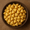 Homemade Chana Dal Badi Adauri in a bowl: Sun-dried split chickpea lentil dumplings, a traditional Mithila delicacy.