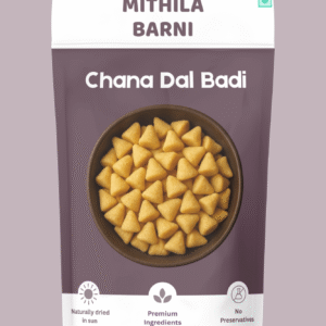 Homemade Chana Dal Badi Adauri in a Stand-Up Pouch: Traditional sun-dried split chickpea lentil dumplings from Mithila Barni.