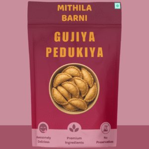 Homemade Gujiya (Pedukiya) Snacks in a Stand-Up Pouch: Sweet and rich with khoya, a traditional treat from Mithila Barni.