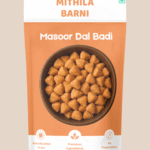 Homemade Masoor Dal Badi (or Adauri) in a Stand-Up Pouch: Traditional sun-dried red lentil dumplings/crispies made from Masoor Dal from Mithila Barni.