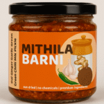 Homemade Oal, Ginger, Garlic, Green Chilli Pickle in a Glass Jar: Spicy and tangy pickle from Mithila Barni.