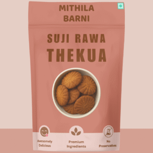 Homemade Suji (Rawa) Thekua in a Stand-Up Pouch: Sweet Thekua made with suji or rawa, a traditional treat from Mithila Barni.