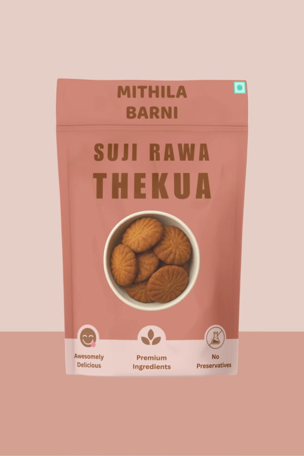Homemade Suji (Rawa) Thekua in a Stand-Up Pouch: Sweet Thekua made with suji or rawa, a traditional treat from Mithila Barni.